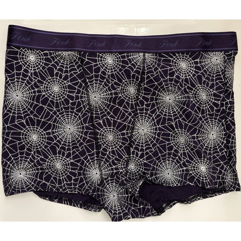 Victoria's Secret Pink Logo Cotton Purple Panty Foil Spider Web Size Large NWT